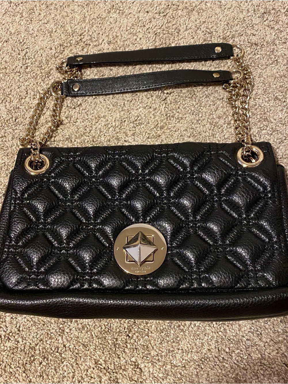 kate spade Black Quilted Chain-Handle Shoulder Bag with Gold Accents